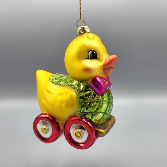 Holiday Duck Pull Toy Glass Ornament Christmas Tree Home Decor - Picture 13 of 15